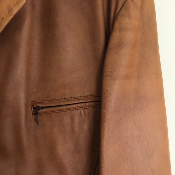 B&C Bod & Christensen Mens Jacket Coat Size 48 Brown Leather Distressed - Picture 5 of 14